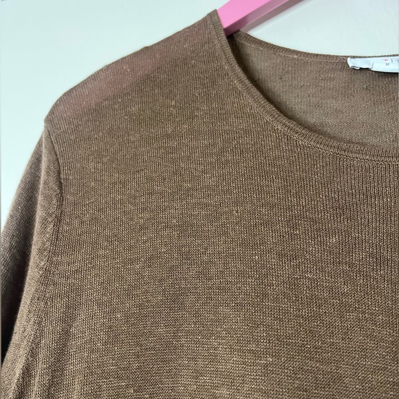 J Jill Womens M Linen Blend Thin Knit Brown Tunic Side Split Top Dress Sweater - Picture 6 of 10